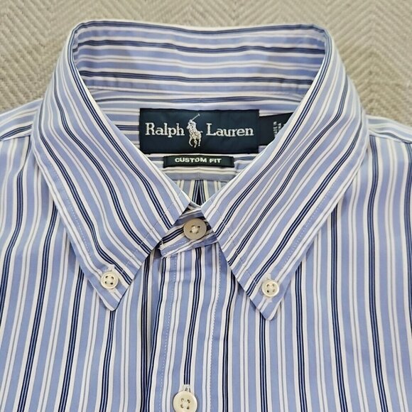Ralph Lauren Men's Custom Fit Shirt Large Blue White Stripes Old Money Preppy - Picture 6 of 16